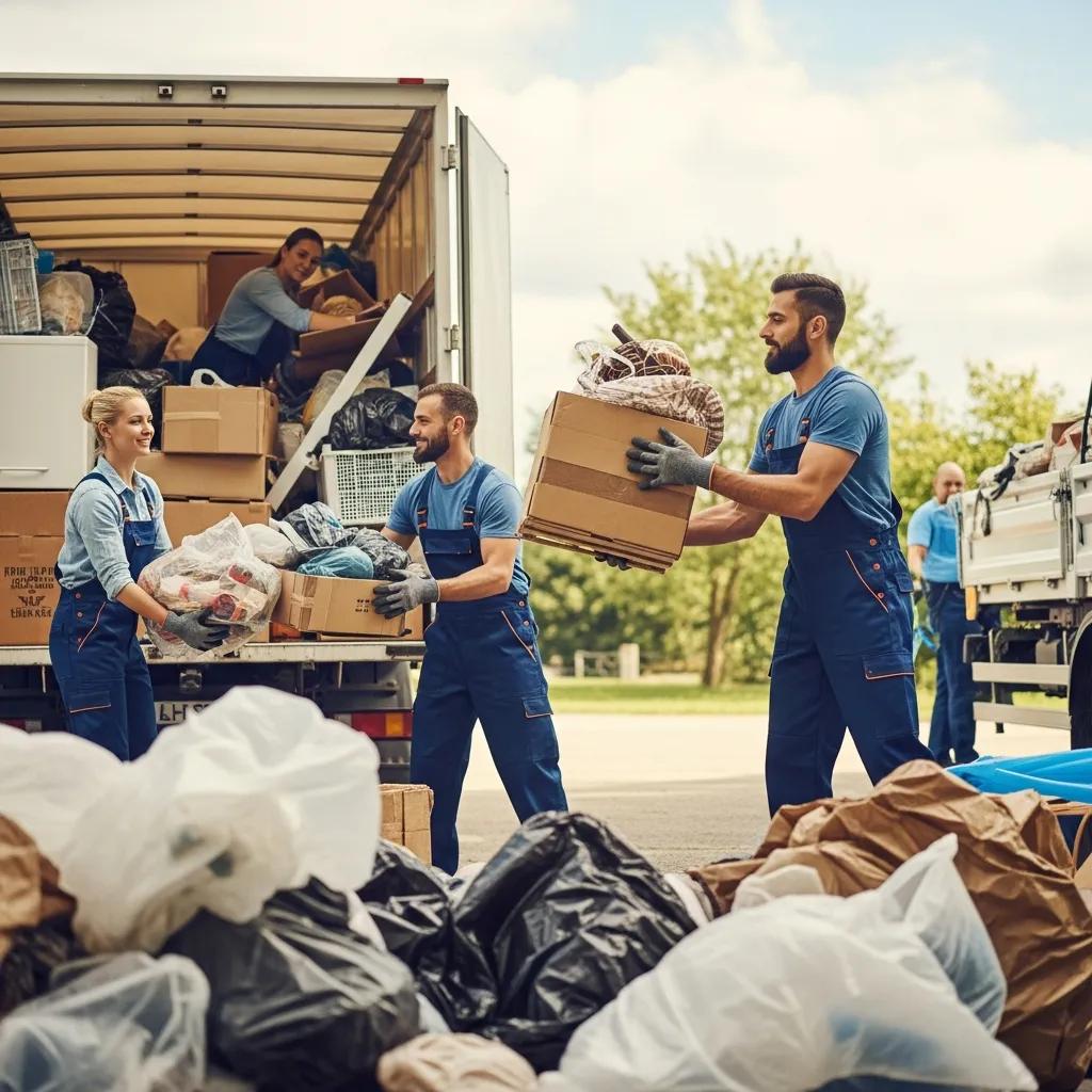 Professional junk removal team loading items into a truck, showcasing efficient and eco-friendly hauling practices